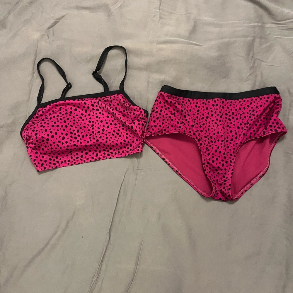 All In Motion Kids Pink Dalmatian Print Two Piece Swimsuit‎ Bikini Set XS